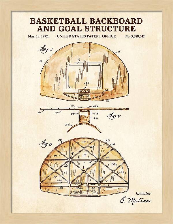 Basketball Backboard And Goal Structure Watercolor Patent Us3788642