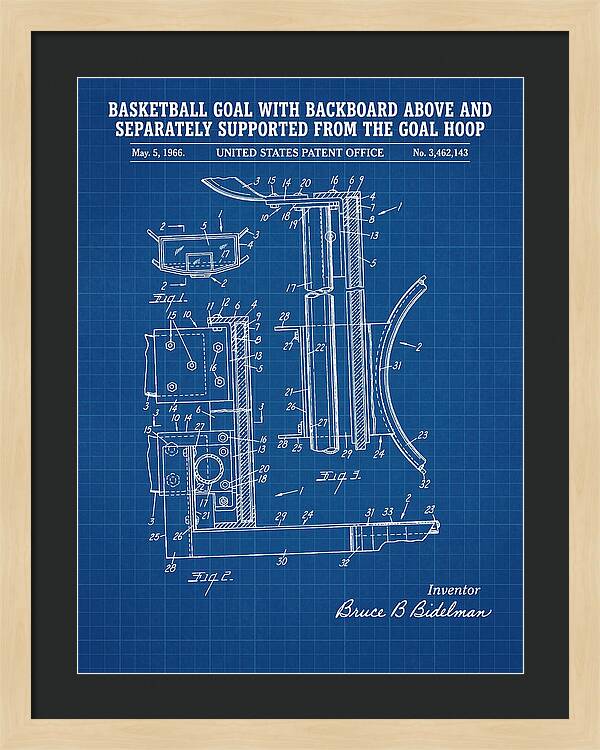 Basketball Goal With Suspended Backboard Blueprint Patent Us3462143a
