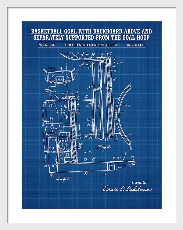 Basketball Goal With Suspended Backboard Blueprint Patent Us3462143a