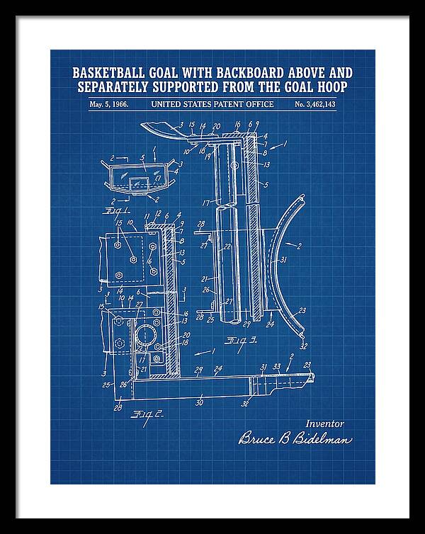 Basketball Goal With Suspended Backboard Blueprint Patent Us3462143a