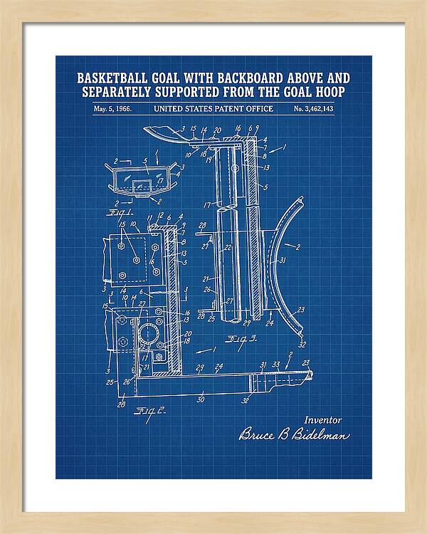 Basketball Goal With Suspended Backboard Blueprint Patent Us3462143a