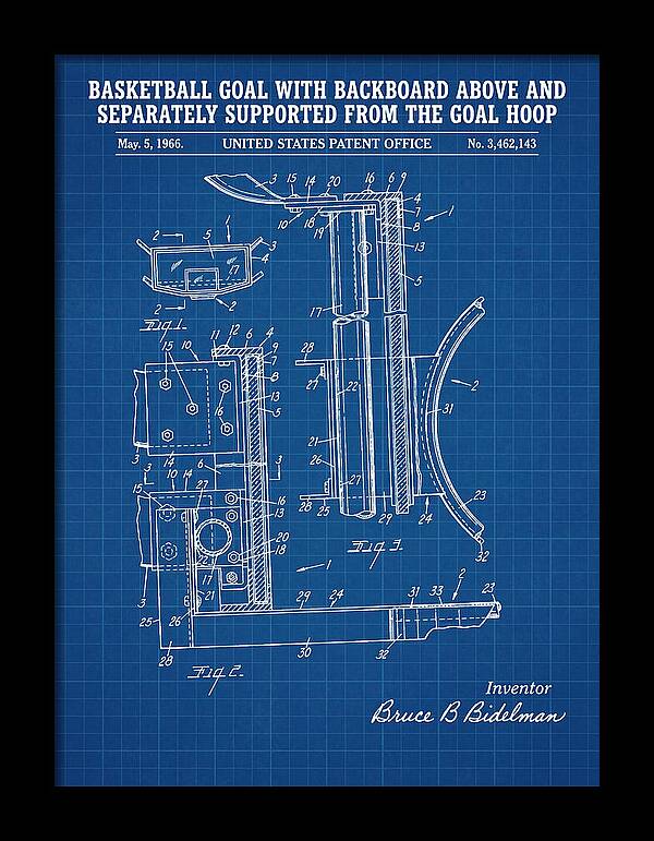 Basketball Goal With Suspended Backboard Blueprint Patent Us3462143a