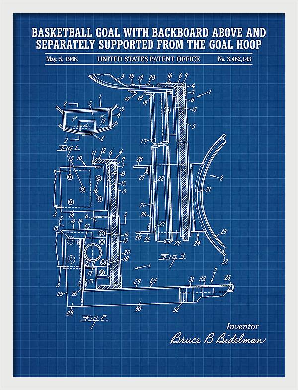 Basketball Goal With Suspended Backboard Blueprint Patent Us3462143a