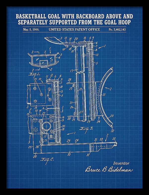 Basketball Goal With Suspended Backboard Blueprint Patent Us3462143a