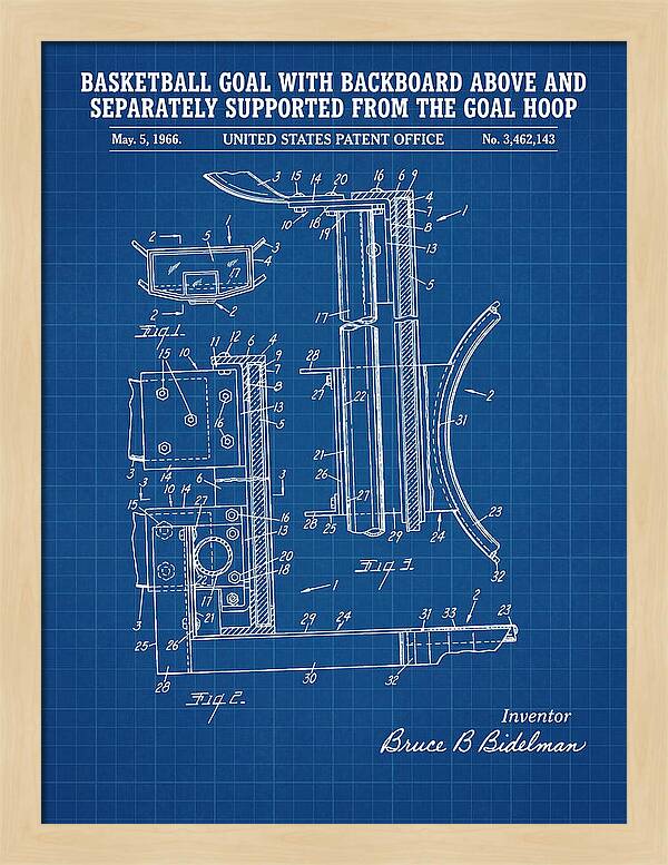 Basketball Goal With Suspended Backboard Blueprint Patent Us3462143a