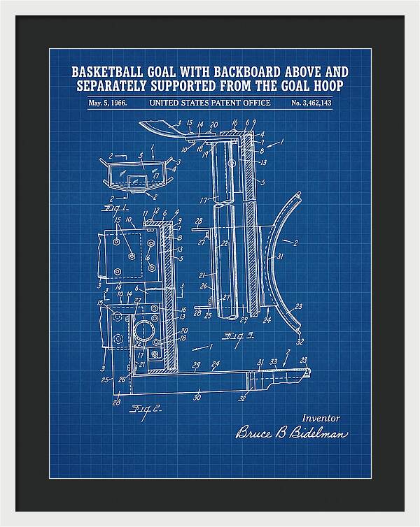 Basketball Goal With Suspended Backboard Blueprint Patent Us3462143a
