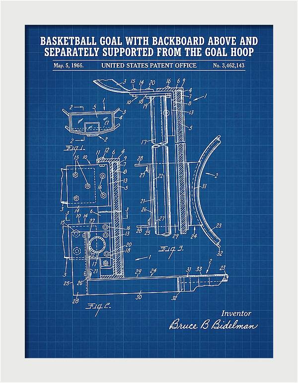 Basketball Goal With Suspended Backboard Blueprint Patent Us3462143a