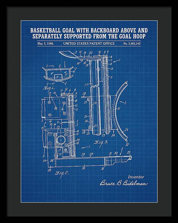 Basketball Goal With Suspended Backboard Blueprint Patent Us3462143a