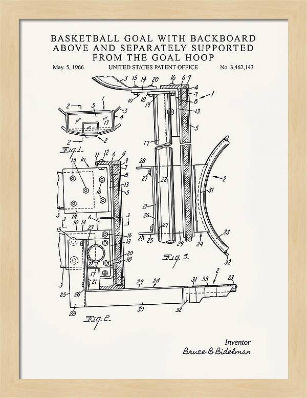 Basketball Goal With Suspended Backboard Minimalist Patent Us3462143a