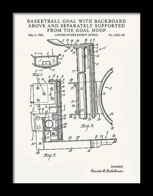 Basketball Goal With Suspended Backboard Minimalist Patent Us3462143a
