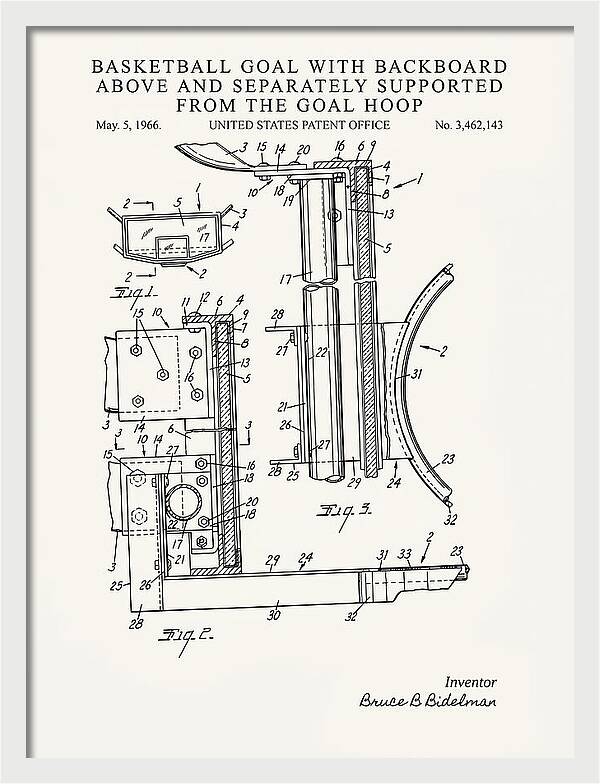 Basketball Goal With Suspended Backboard Minimalist Patent Us3462143a