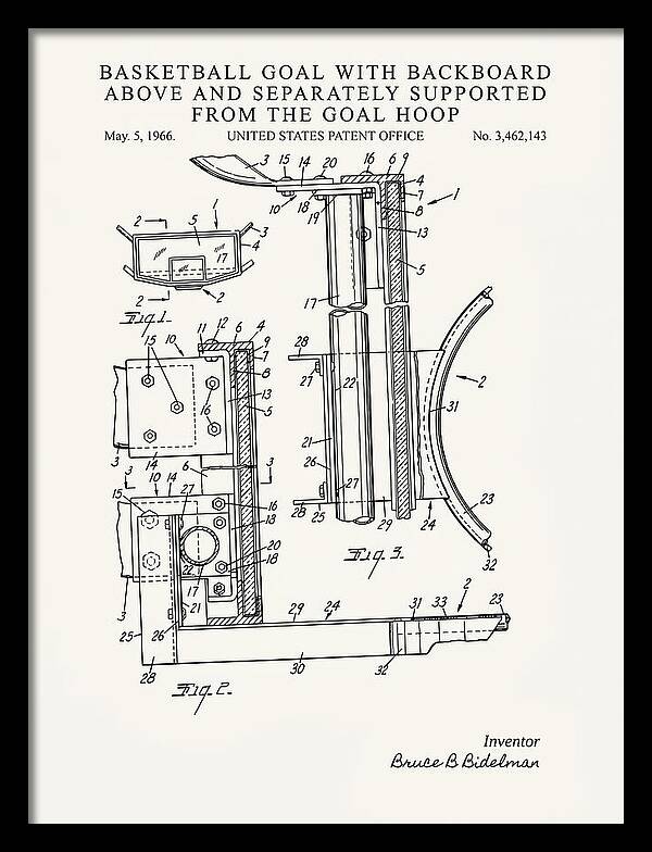 Basketball Goal With Suspended Backboard Minimalist Patent Us3462143a