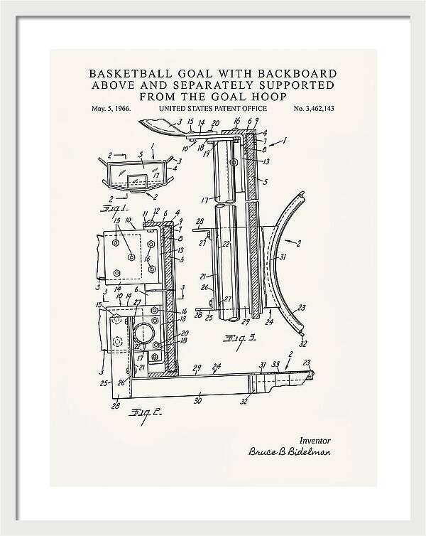 Basketball Goal With Suspended Backboard Minimalist Patent Us3462143a