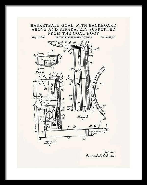 Basketball Goal With Suspended Backboard Minimalist Patent Us3462143a