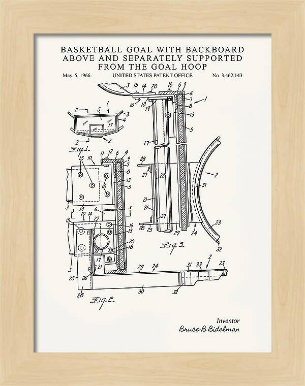 Basketball Goal With Suspended Backboard Minimalist Patent Us3462143a