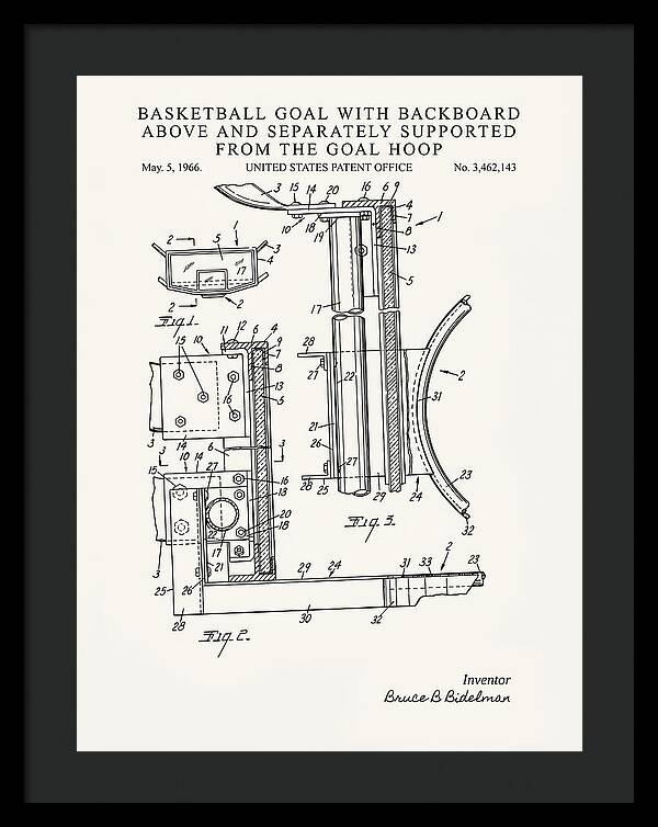 Basketball Goal With Suspended Backboard Minimalist Patent Us3462143a