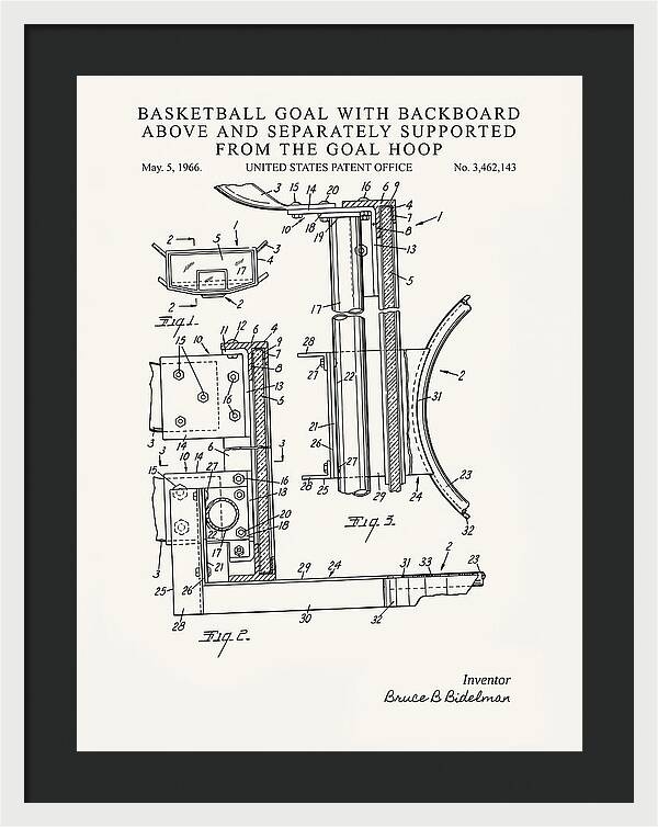 Basketball Goal With Suspended Backboard Minimalist Patent Us3462143a