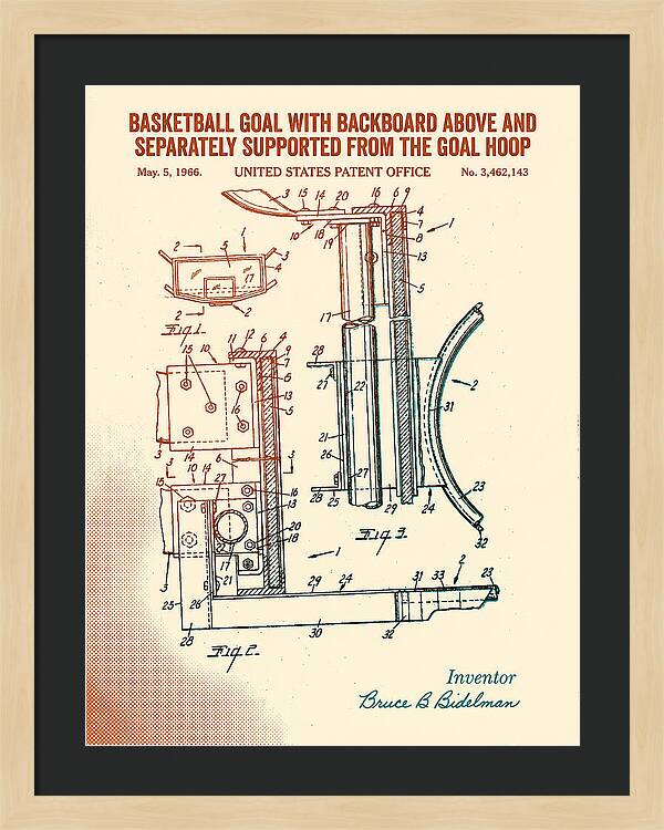 Basketball Goal With Suspended Backboard Retro Patent Us3462143a