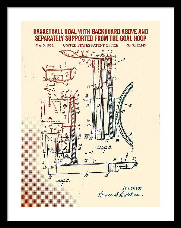 Basketball Goal With Suspended Backboard Retro Patent Us3462143a