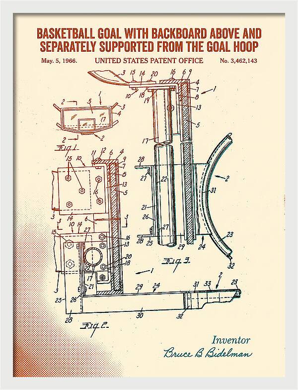 Basketball Goal With Suspended Backboard Retro Patent Us3462143a