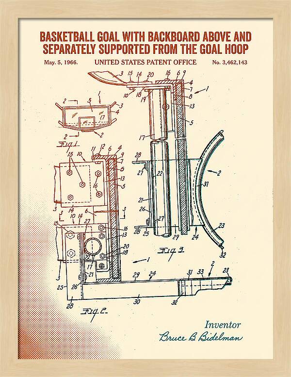 Basketball Goal With Suspended Backboard Retro Patent Us3462143a