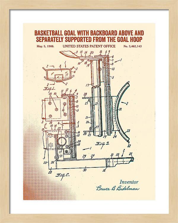 Basketball Goal With Suspended Backboard Retro Patent Us3462143a