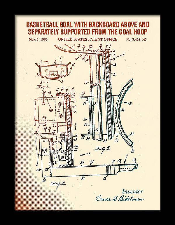 Basketball Goal With Suspended Backboard Retro Patent Us3462143a