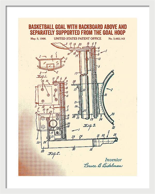 Basketball Goal With Suspended Backboard Retro Patent Us3462143a