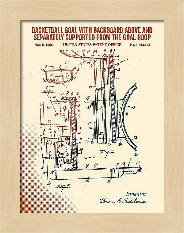Basketball Goal With Suspended Backboard Retro Patent Us3462143a