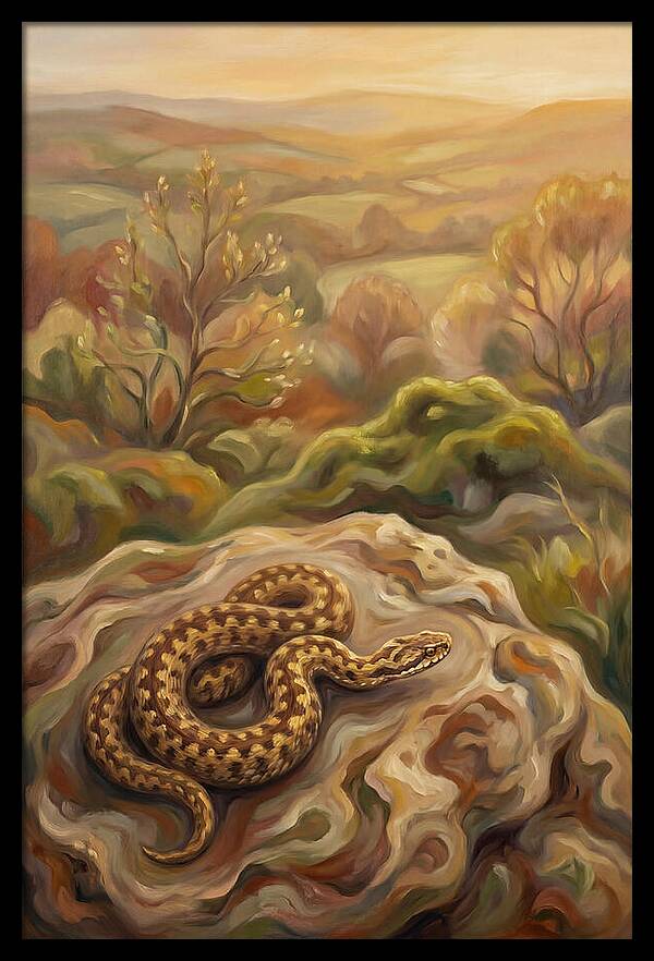 Basking Adder On Warm Rock