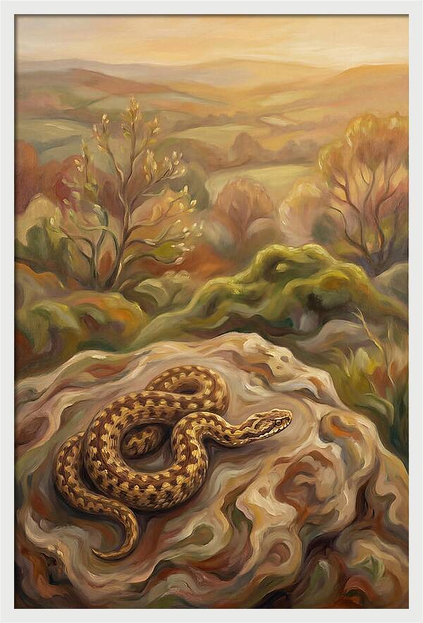 Basking Adder On Warm Rock