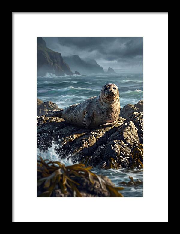 Basking Harbor Seal On Rocky Shore