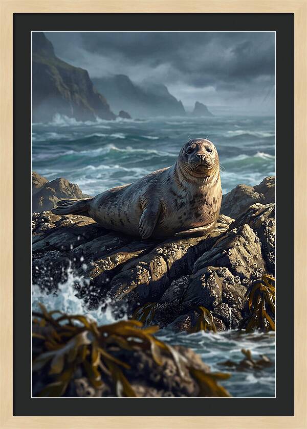 Basking Harbor Seal On Rocky Shore