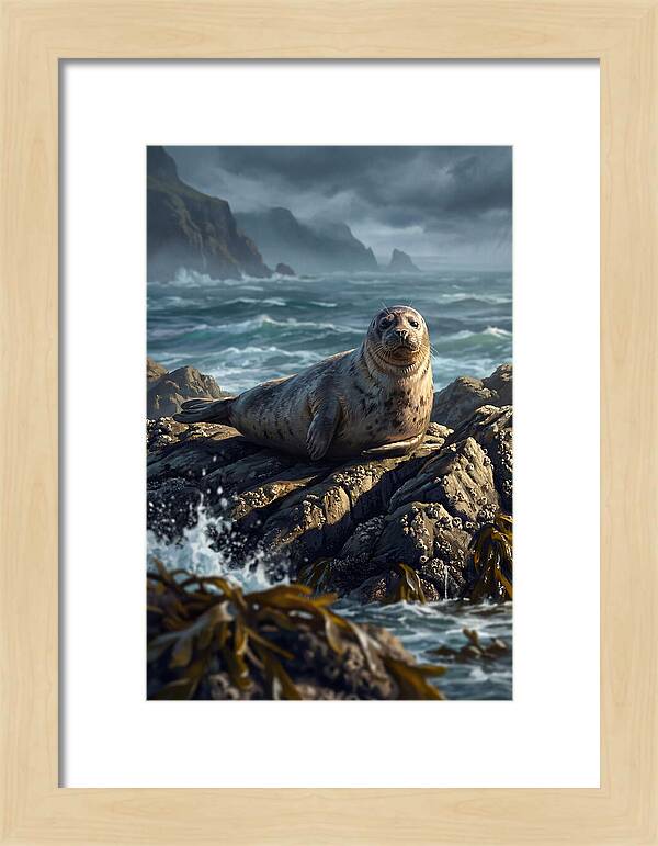 Basking Harbor Seal On Rocky Shore