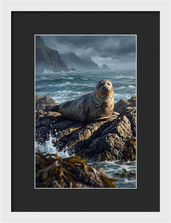 Basking Harbor Seal On Rocky Shore