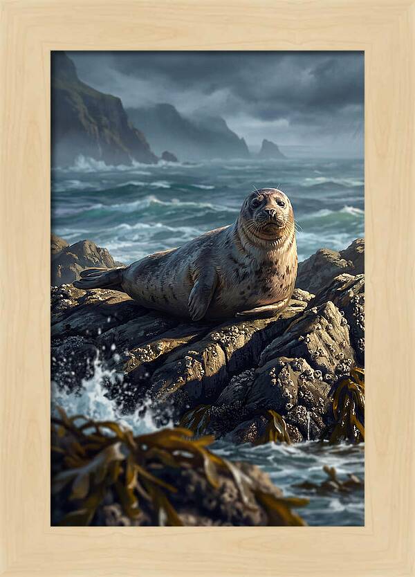 Basking Harbor Seal On Rocky Shore