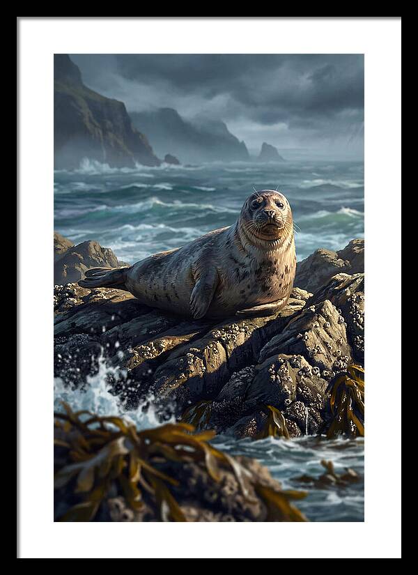 Basking Harbor Seal On Rocky Shore