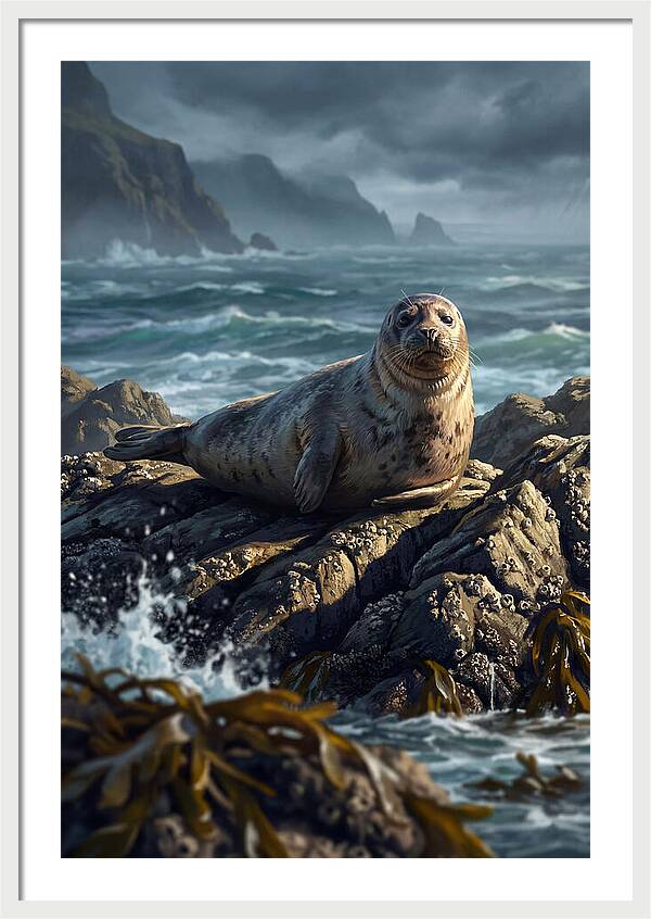 Basking Harbor Seal On Rocky Shore