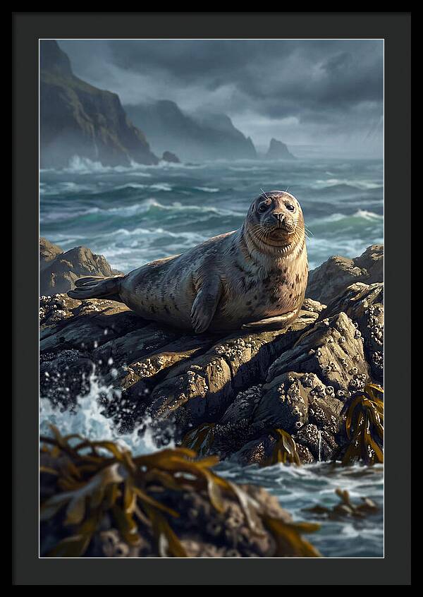 Basking Harbor Seal On Rocky Shore