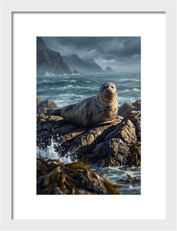 Basking Harbor Seal On Rocky Shore