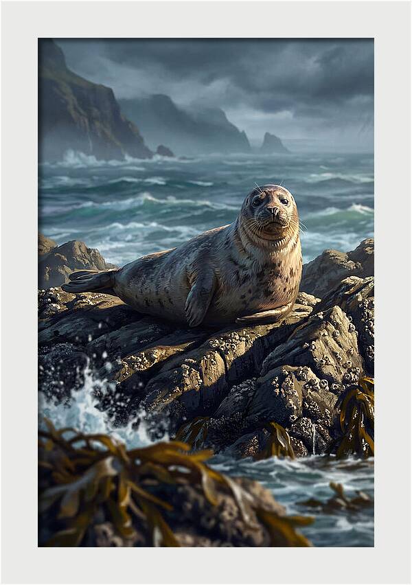 Basking Harbor Seal On Rocky Shore