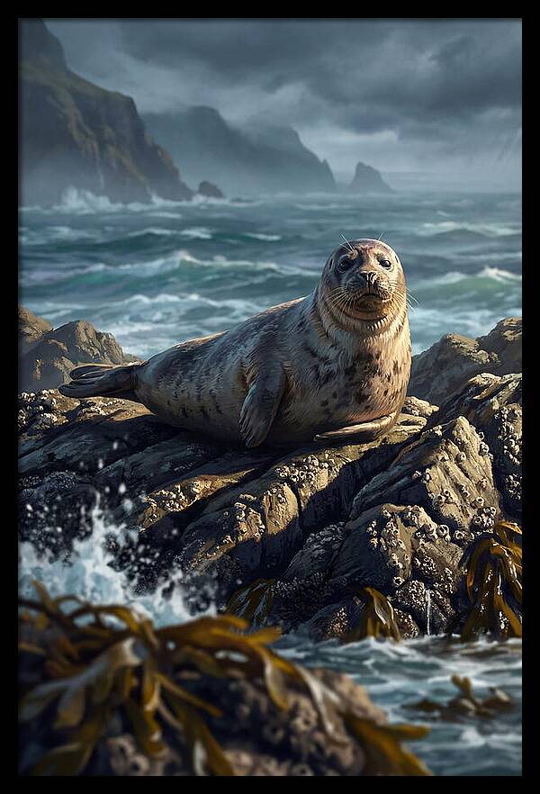 Basking Harbor Seal On Rocky Shore