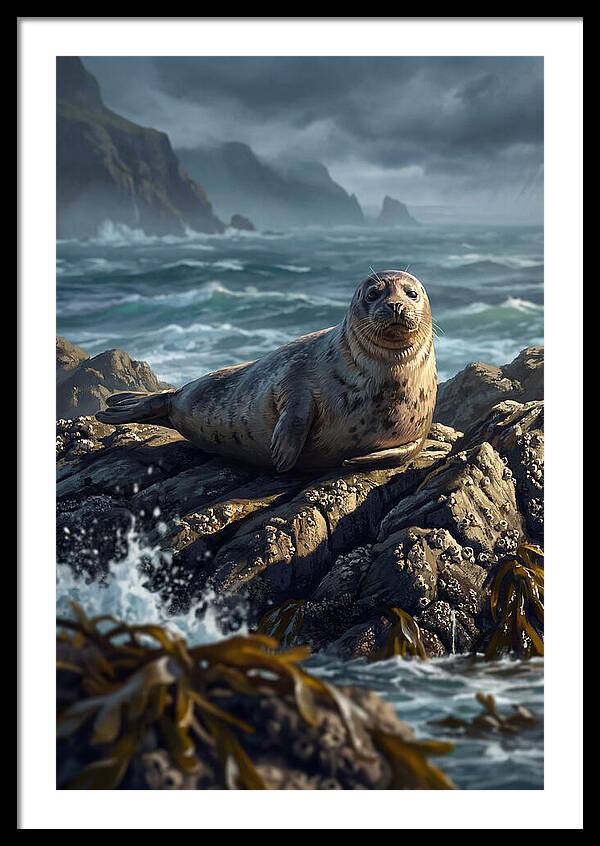 Basking Harbor Seal On Rocky Shore