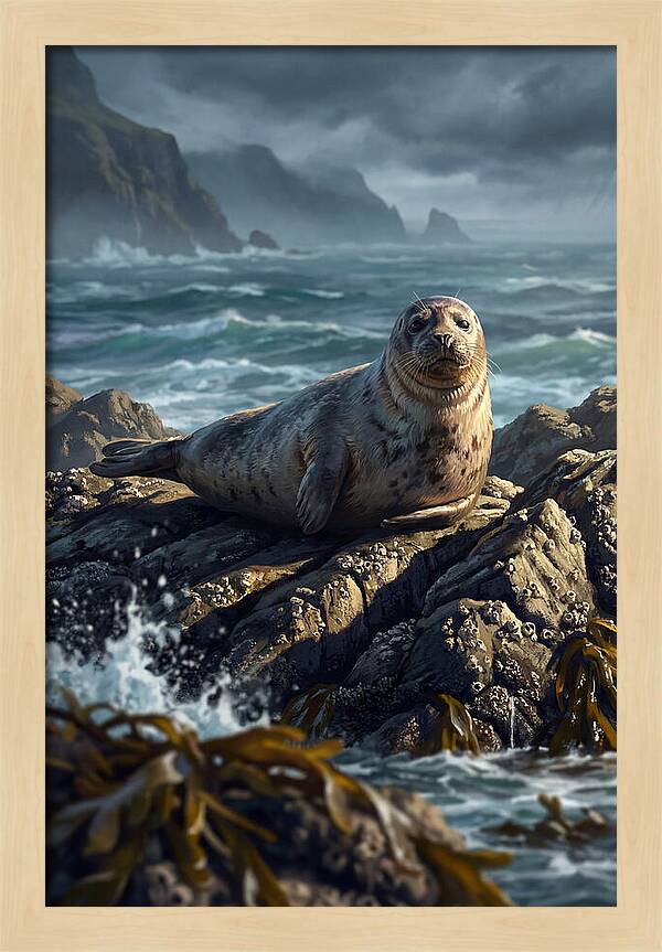 Basking Harbor Seal On Rocky Shore