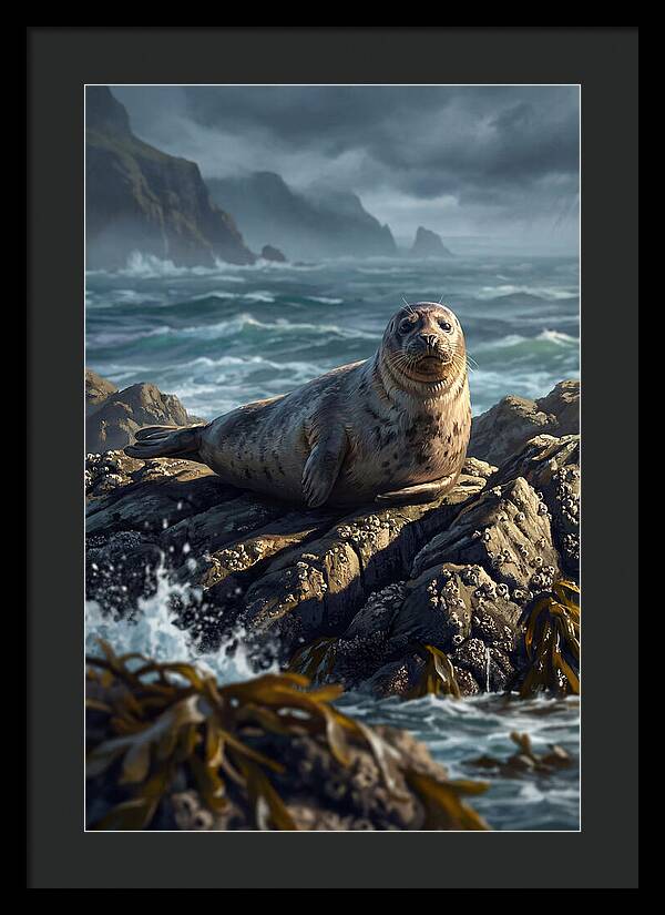 Basking Harbor Seal On Rocky Shore