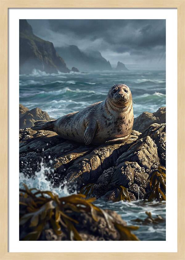 Basking Harbor Seal On Rocky Shore