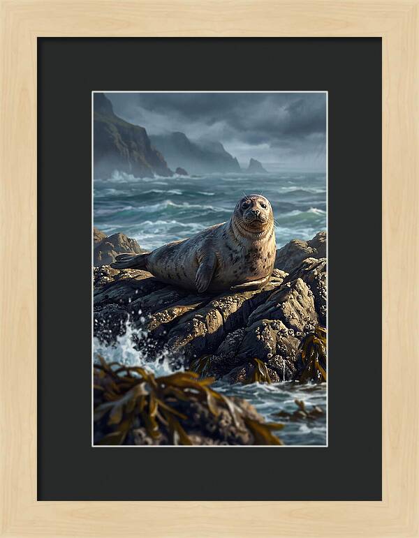 Basking Harbor Seal On Rocky Shore