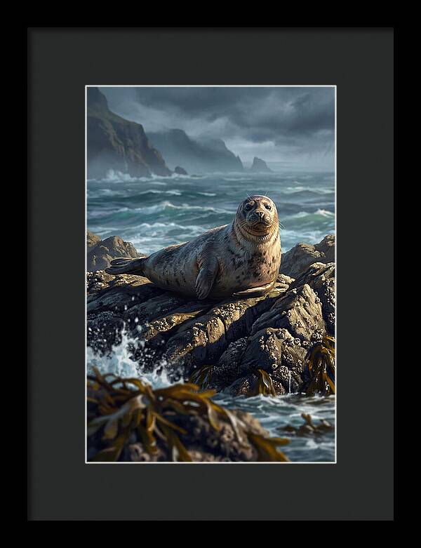 Basking Harbor Seal On Rocky Shore