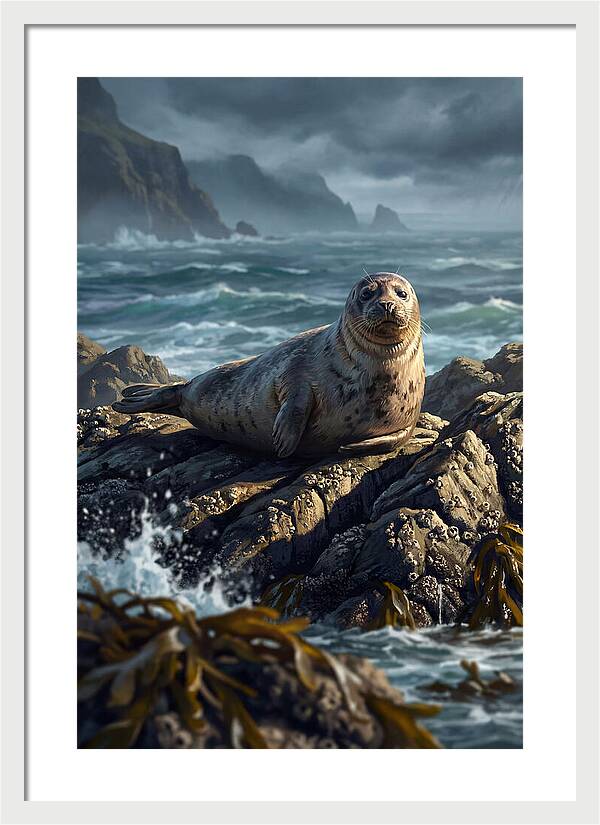 Basking Harbor Seal On Rocky Shore