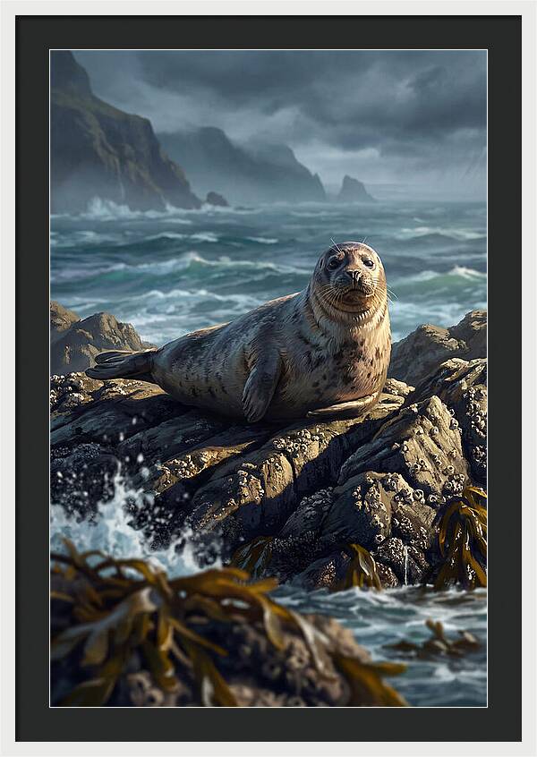Basking Harbor Seal On Rocky Shore